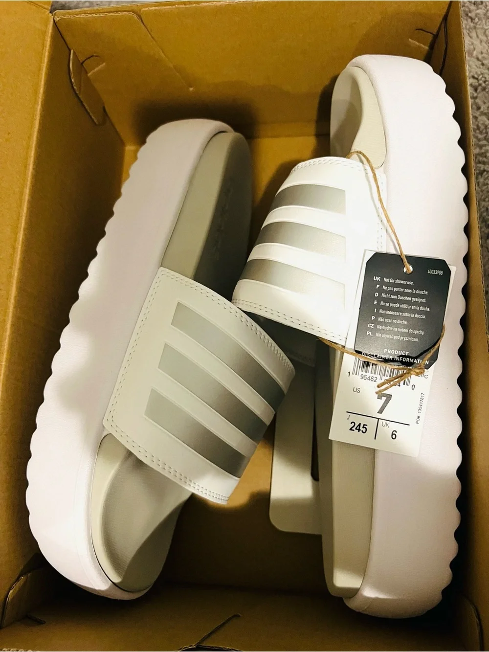 adidas White Silver Adilette Platform Slide Sandals